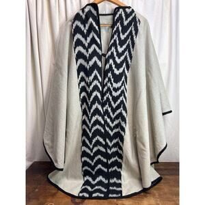 Vintage Felted Wool (No Tags) Shawl Cape Chevron Woven Front Trim Boho One Size